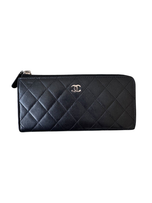 Chanel Lambskin Leather Quilted Zip Wallet (Black) 2013-2014