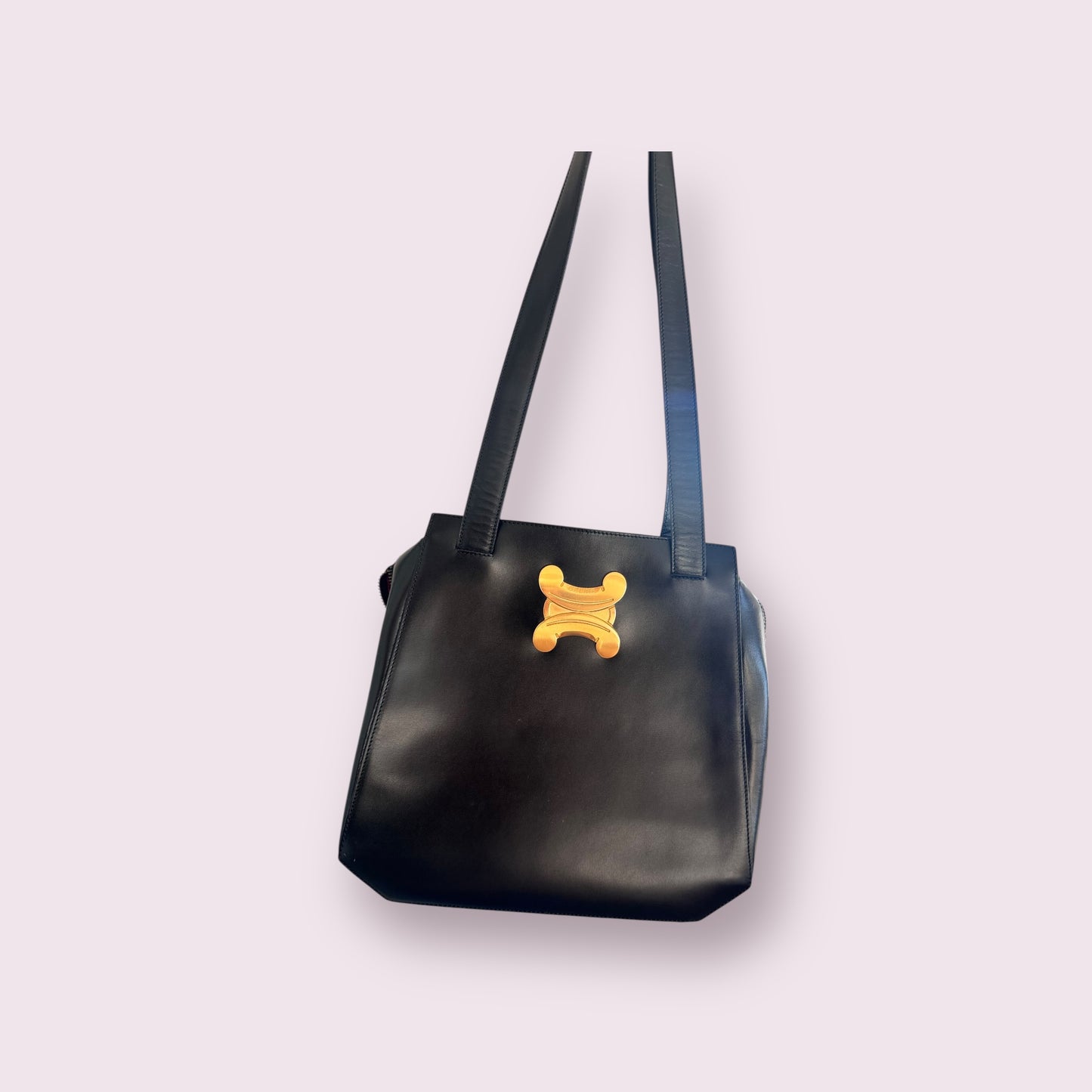 CELINE Triomphe Logo Vintage Leather Tote Bag (Black)