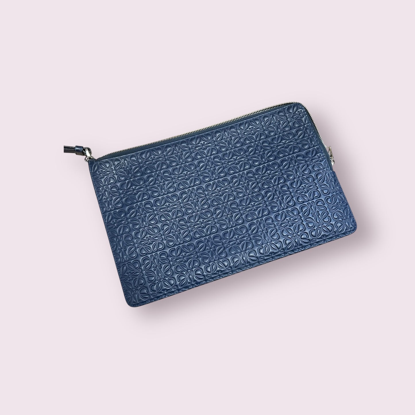Loewe Calfskin Leather Anagram Double Flat Pouch (Navy)