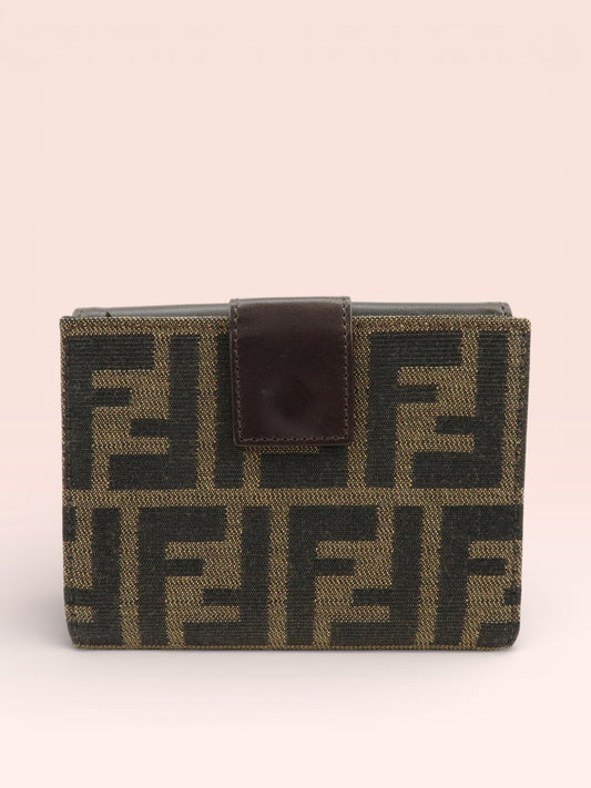 FENDI Zucca Canvas Leather Bi-fold Compact Wallet