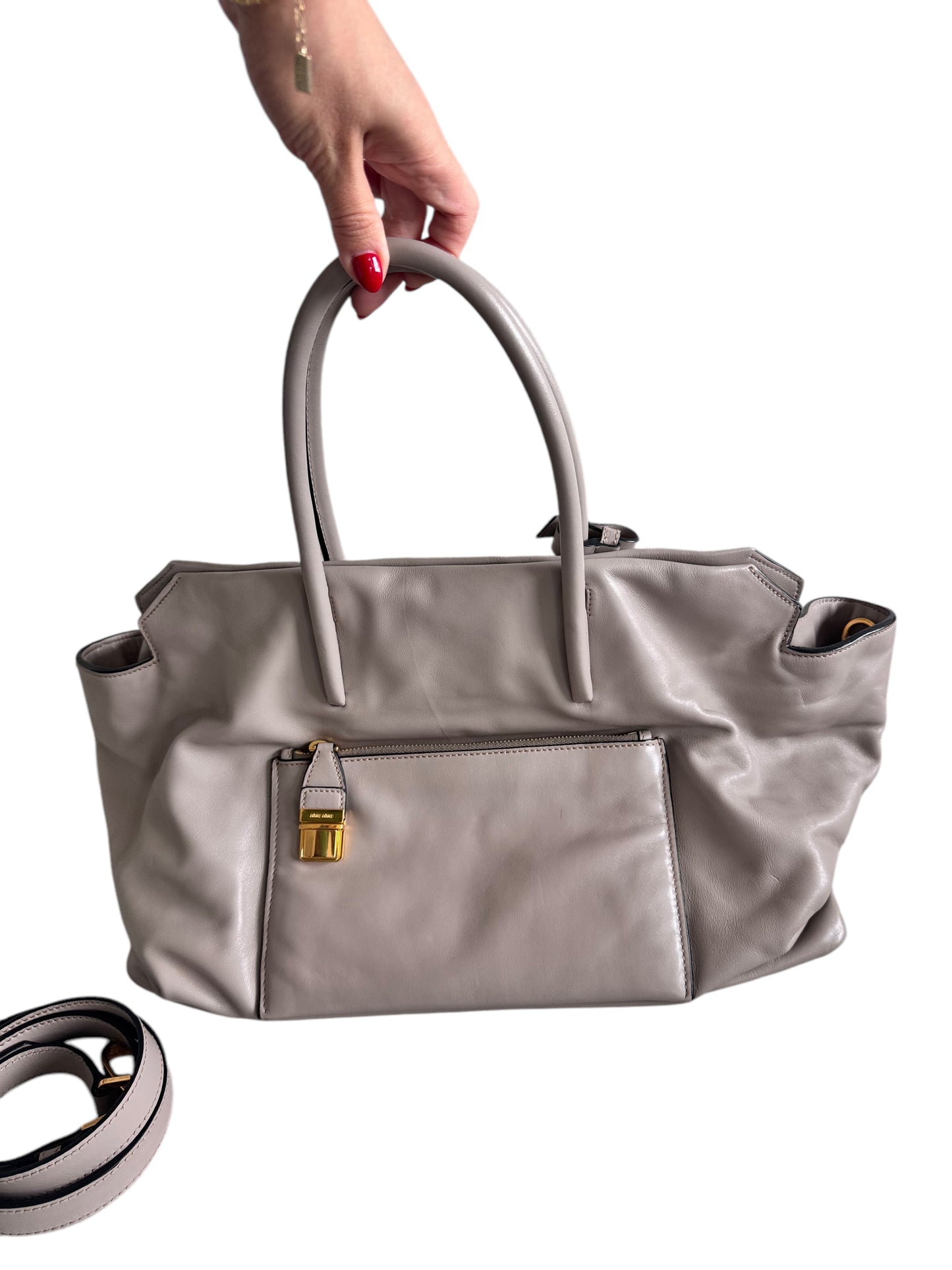 Miu Miu Vitello Soft Leather Tote (Beige)