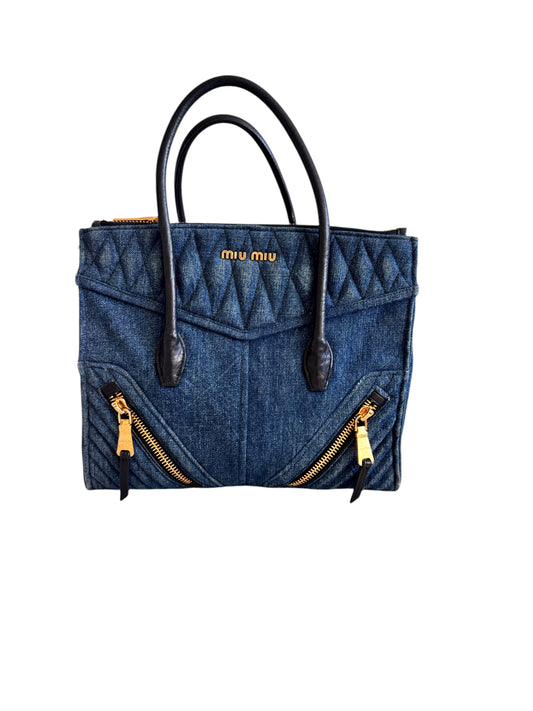 Miu Miu Denim Leather Biker Tote 2way