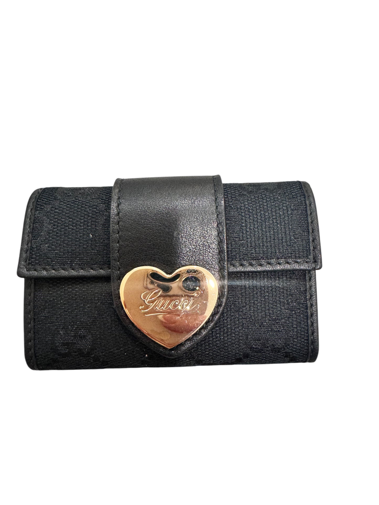 Gucci Heart Canvas 6-Ring Key Holder (Black)