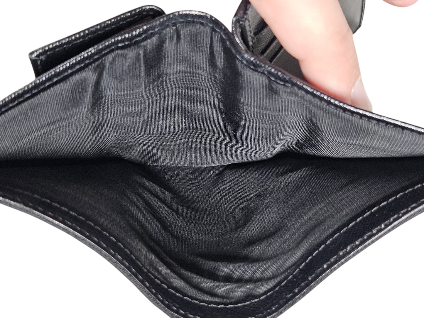 Prada Triangle Nylon/Saffiano Leather Wallet (Black) 0002