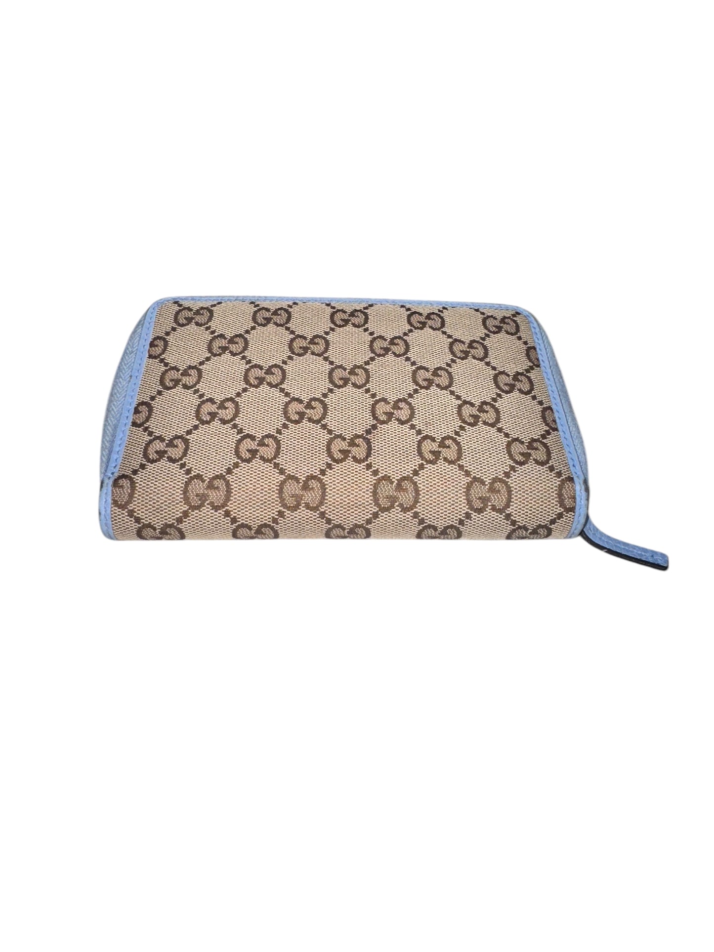 Gucci Monogram Dollar Calfskin Zip Around Compact Wallet in Beige Ebony Mineral Blue