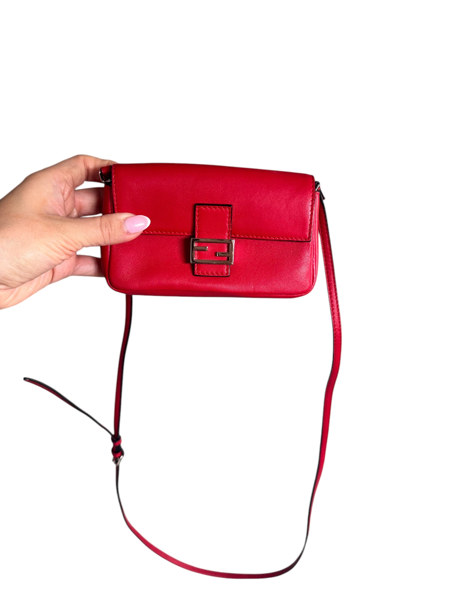 Fendi Micro Baguette Crossbody Bag (Red)
