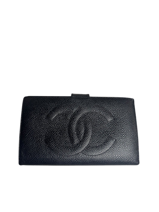Chanel Caviar Leather Timeless Kisslock Bi Fold Wallet - Black 1994-1996