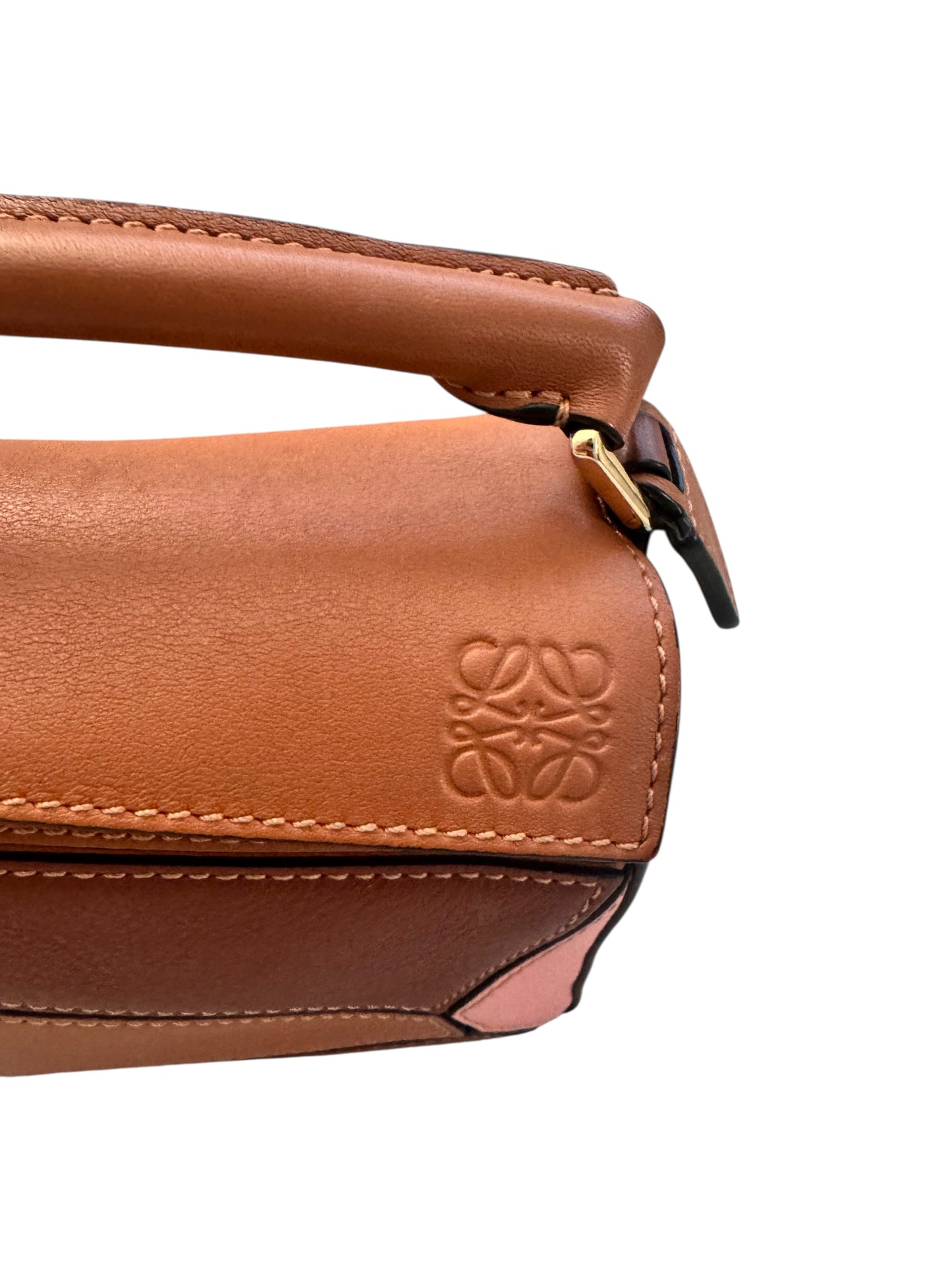Loewe Calfskin Mini Puzzle Bag (Brown/Tan/Pink)