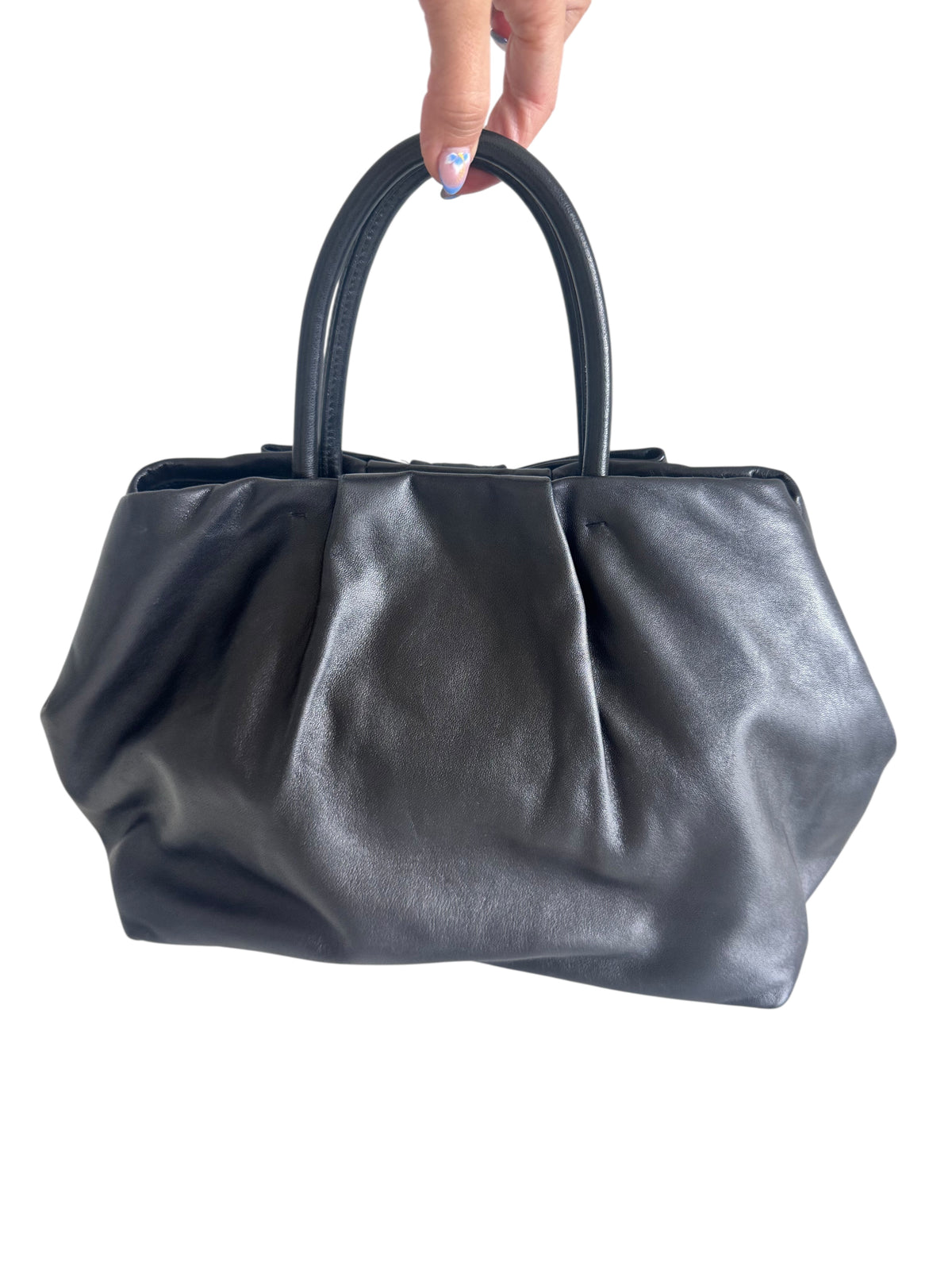 Prada Nappa Leather Ribbon Top Handle Bag (Black)