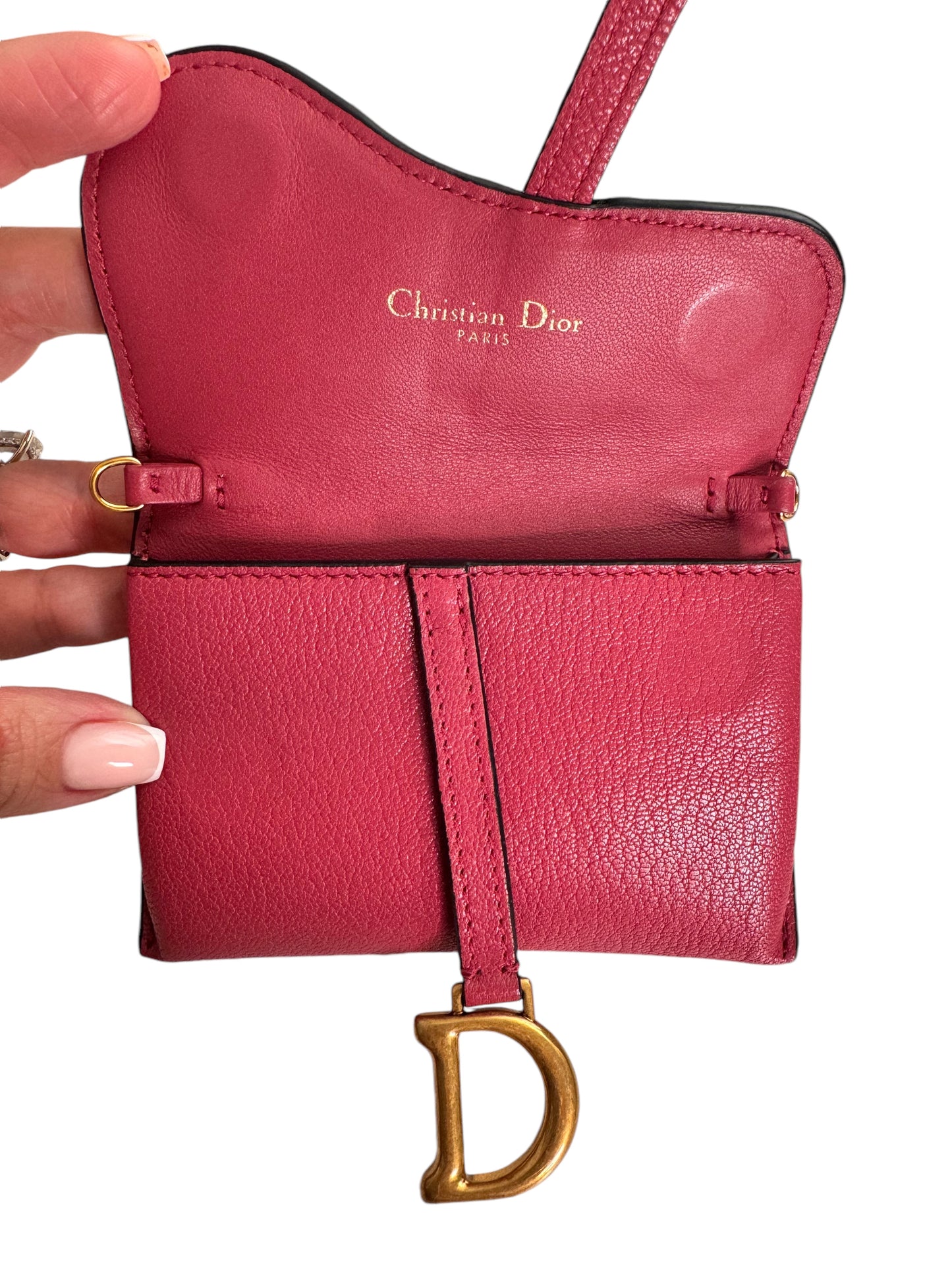Christian Dior Saddle Nano Wallet/Pouch on a Chain Pink Leather