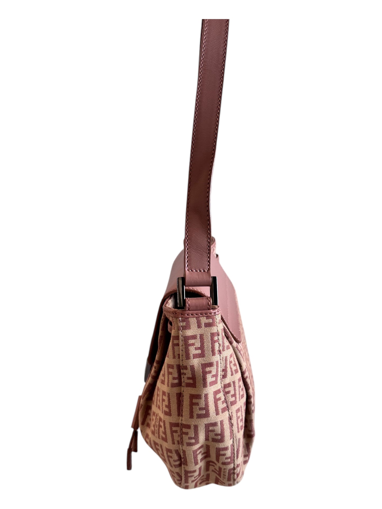 Fendi Zucchino Small Drawstring Flap Bag (Pink/Beige)