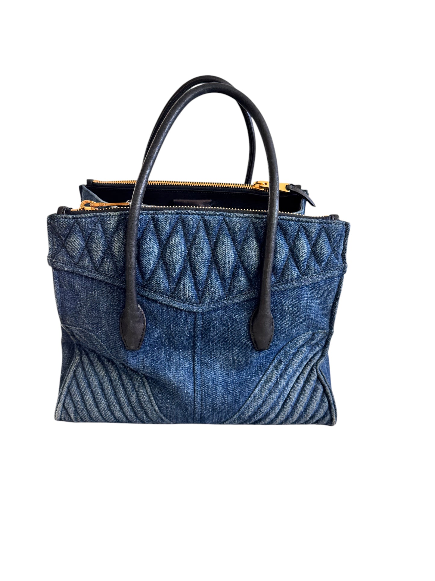 Miu Miu Denim Leather Biker Tote 2way