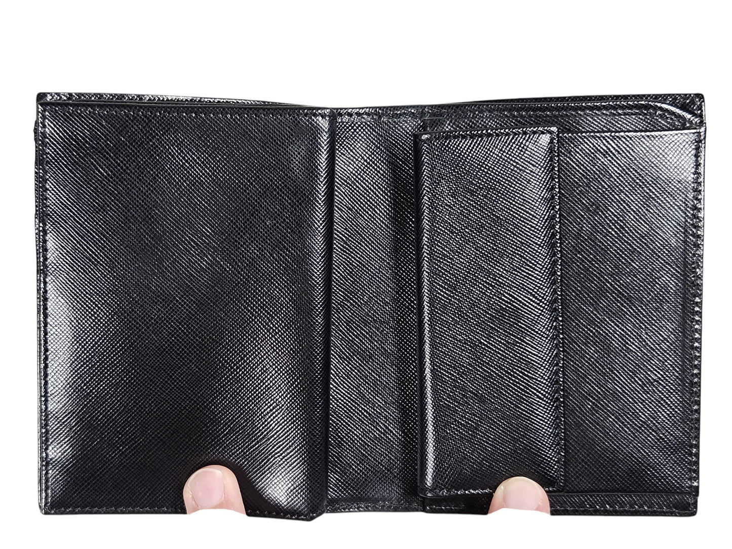 Prada Triangle Nylon/Saffiano Leather Wallet (Black) 0002
