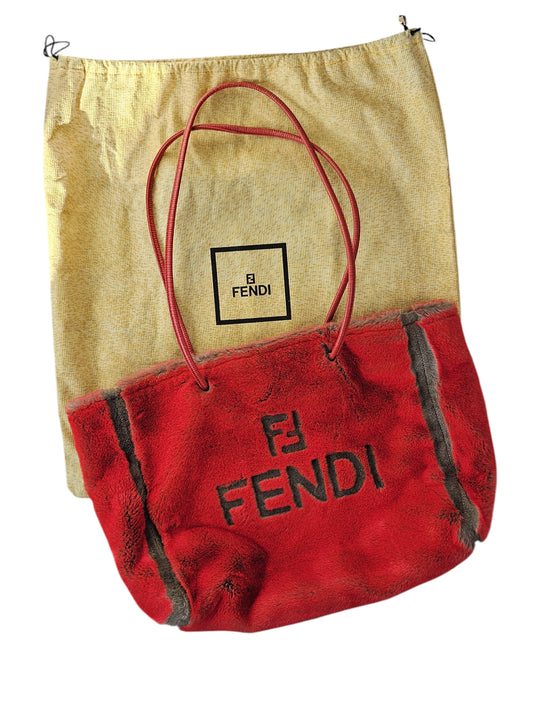 Fendi Roll Bag Faux Fur Tote (Red)