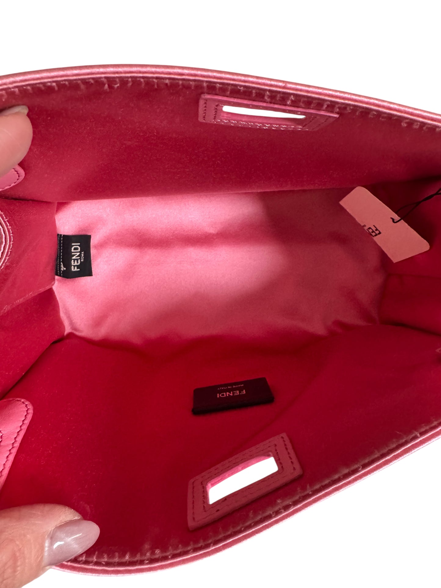 Fendi Peekaboo Small Defender Satin Clutch (Pink)