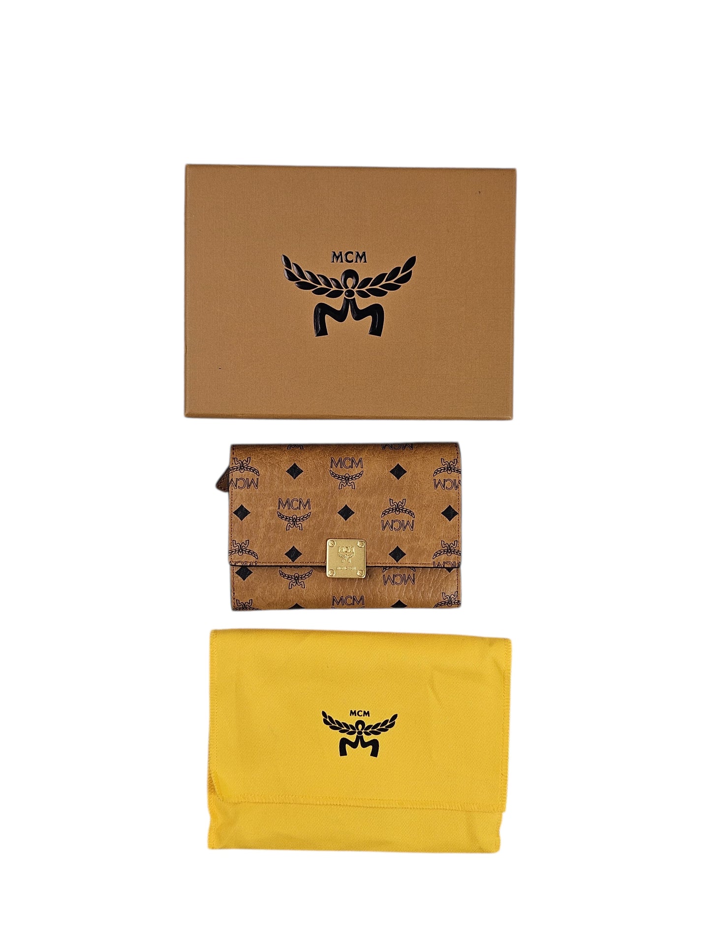 MCM Leather Aren Trifold Wallet in Visetos (Full Set)
