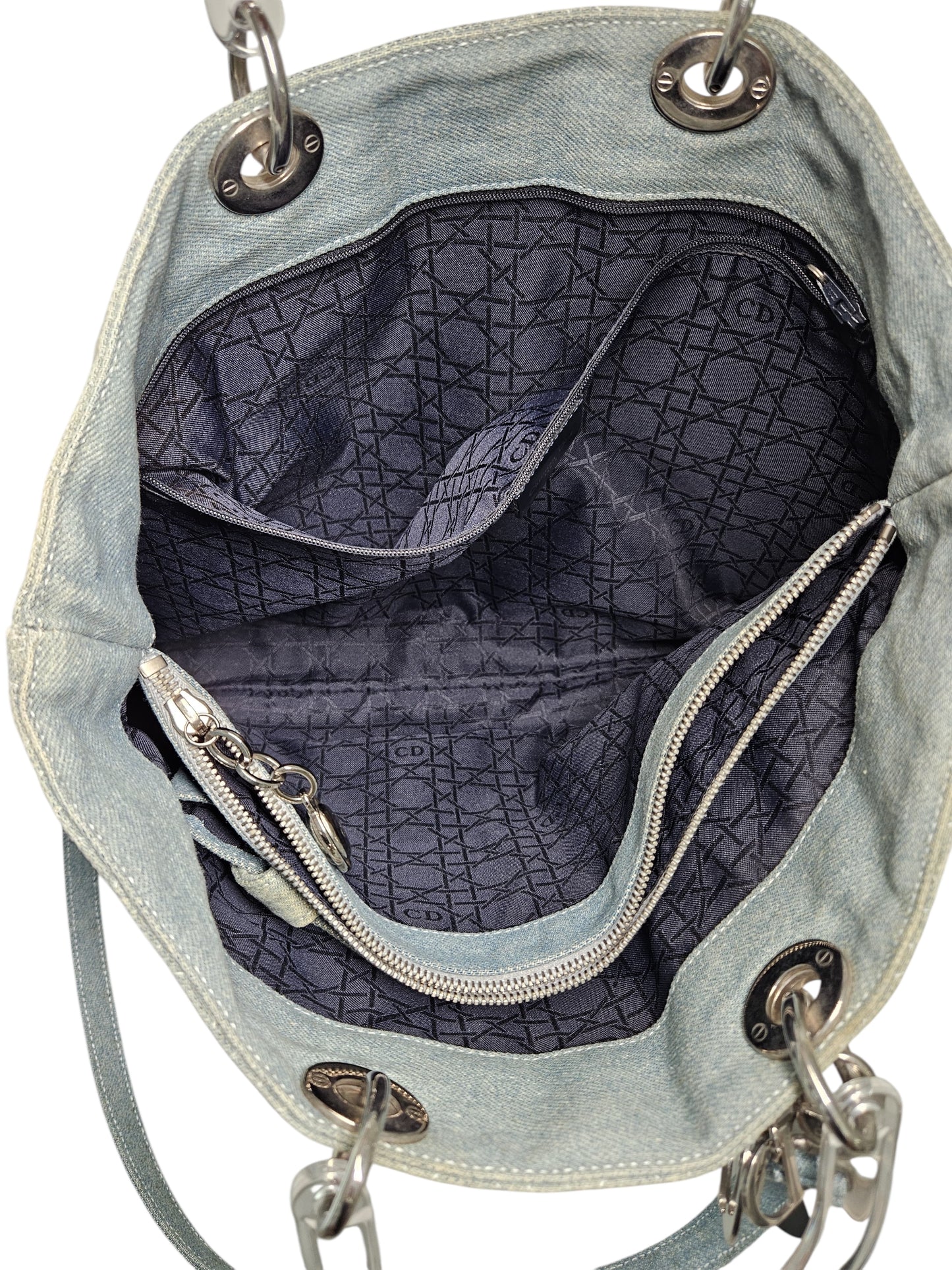 Christian Dior Denim Cannage Lady Dior Large Tote 2 way