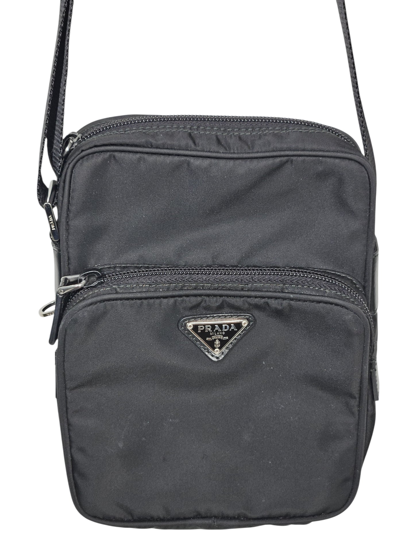 Prada Nylon Triangle Crossbody Bag (Black)