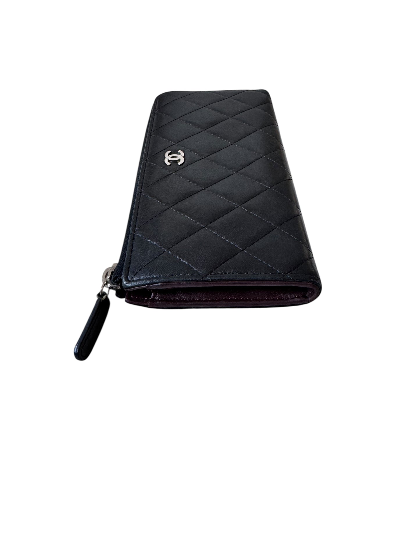 Chanel Lambskin Leather Quilted Zip Wallet (Black) 2013-2014