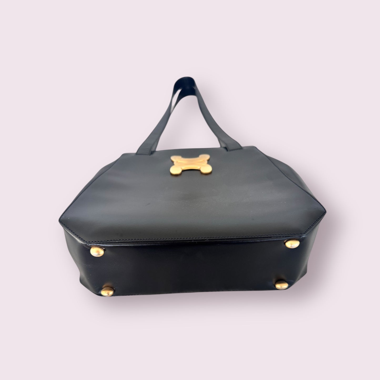 CELINE Triomphe Logo Vintage Leather Tote Bag (Black)