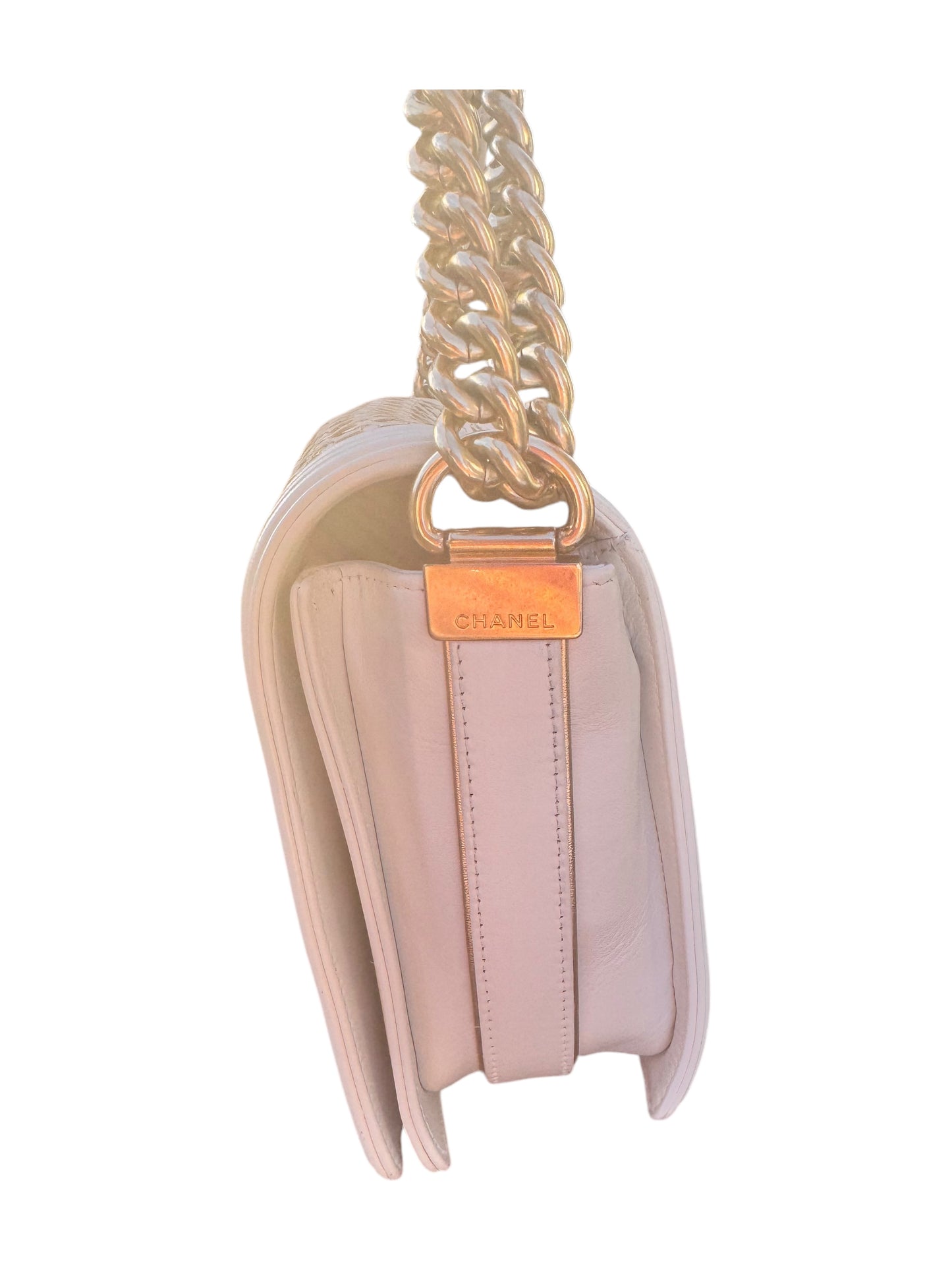 Chanel Sheepskin Braided New Medium Boy Reverso Flap White *REPAINTED*