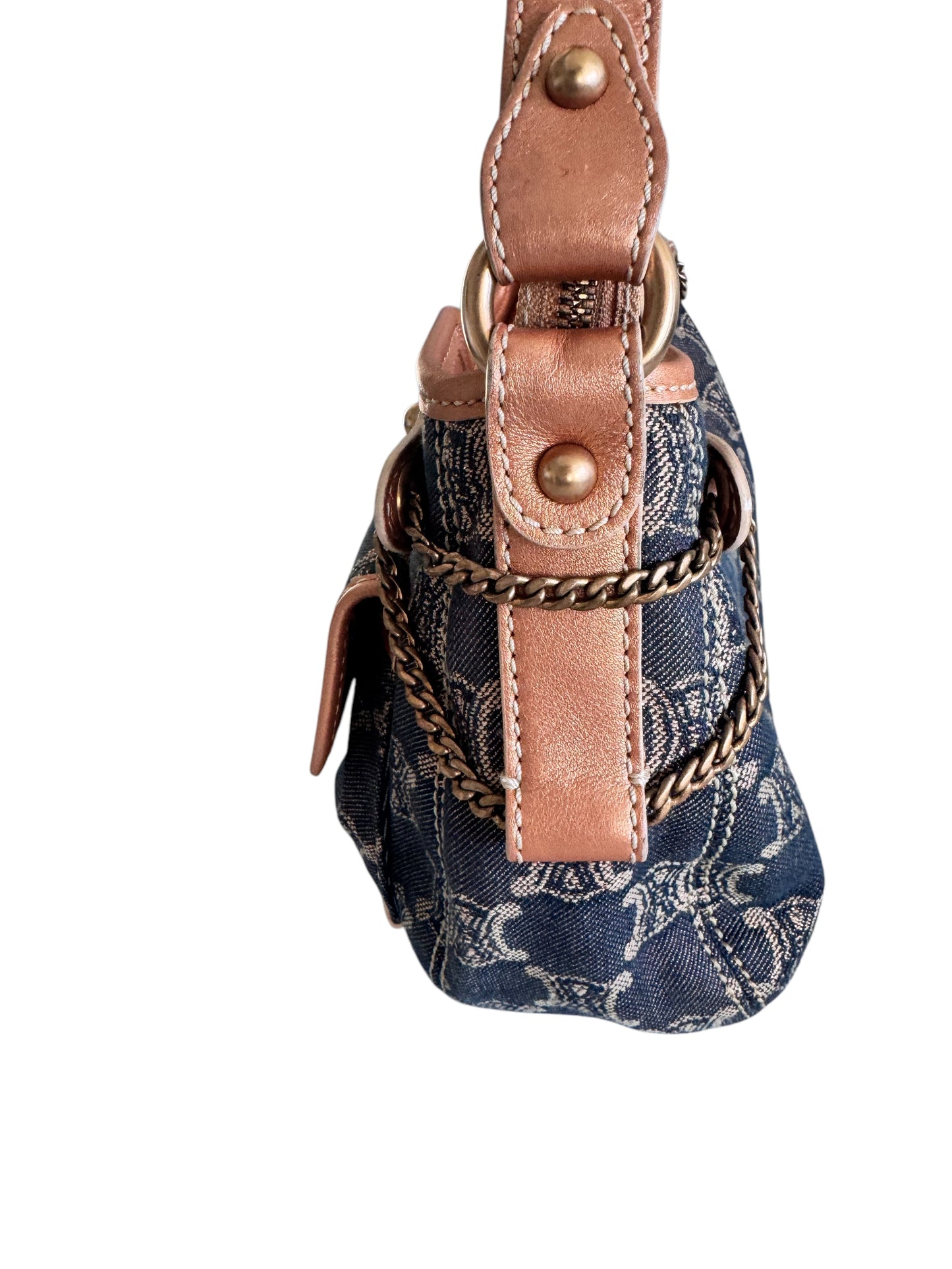Celine Denim/Leather Macadam Glitter Shoulder Bag
