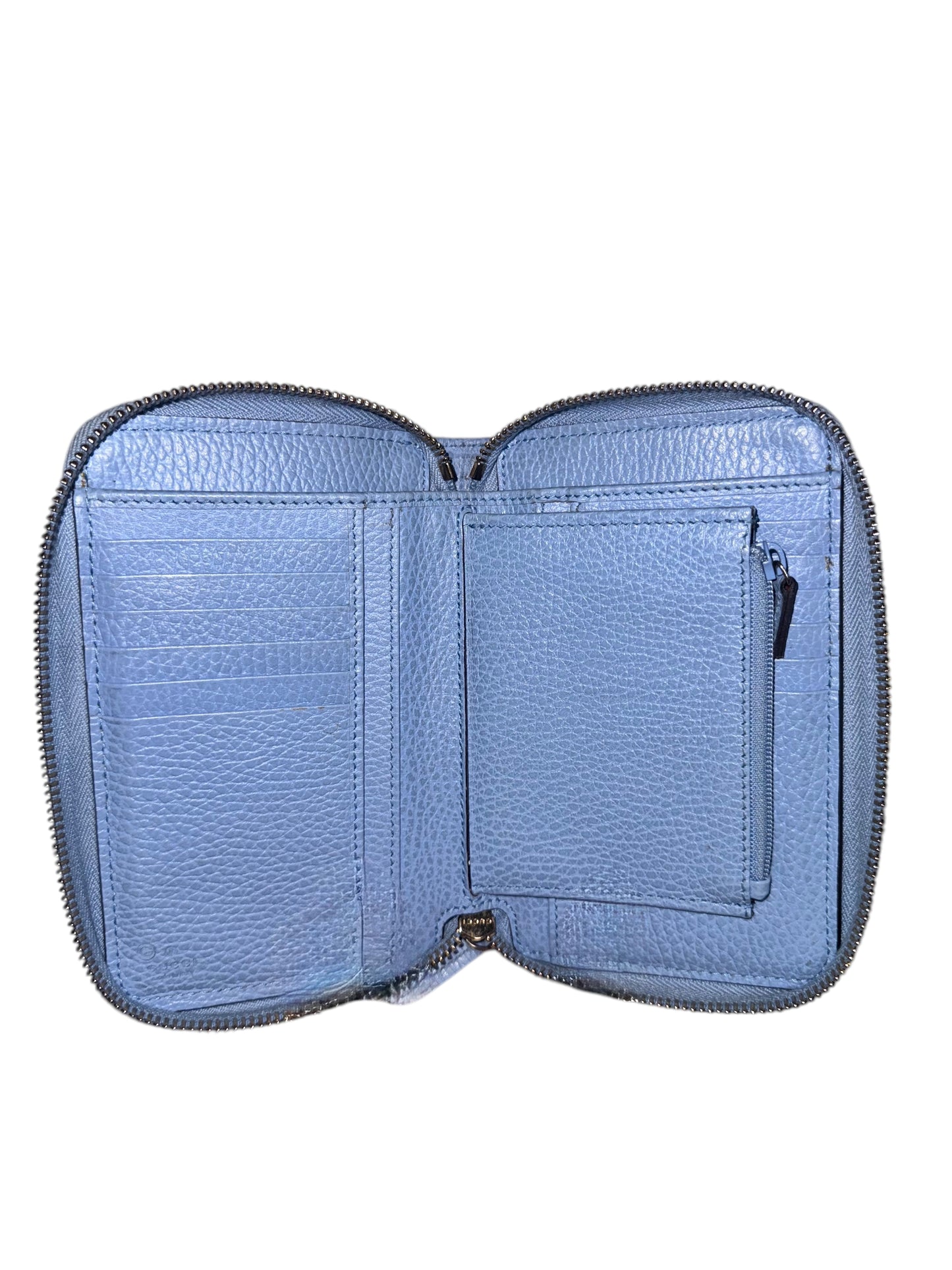 Gucci Monogram Dollar Calfskin Zip Around Compact Wallet in Beige Ebony Mineral Blue
