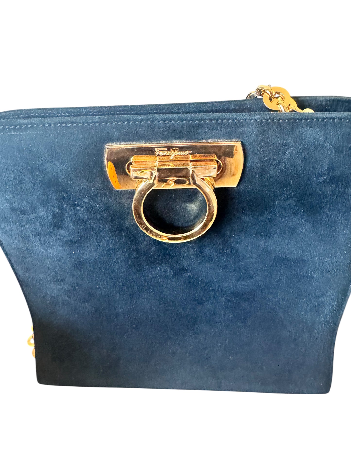 Salvatore Ferragamo Suede Chain Link Crossbody Bag