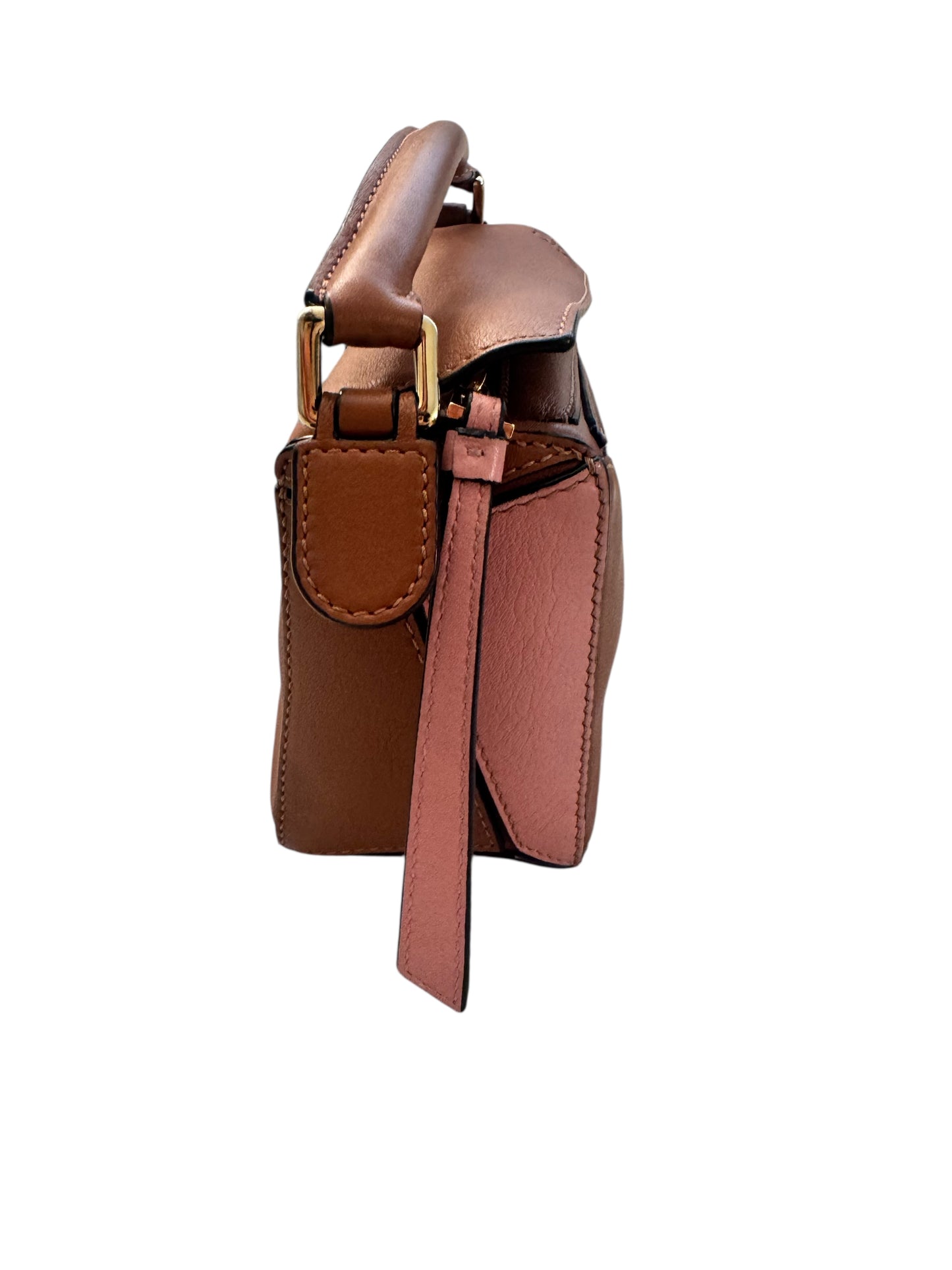 Loewe Calfskin Mini Puzzle Bag (Brown/Tan/Pink)