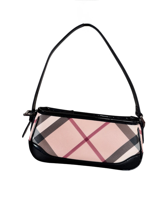 Burberry Nova Check Plaid Coated Canvas/Patent Leather Shoulder Bag