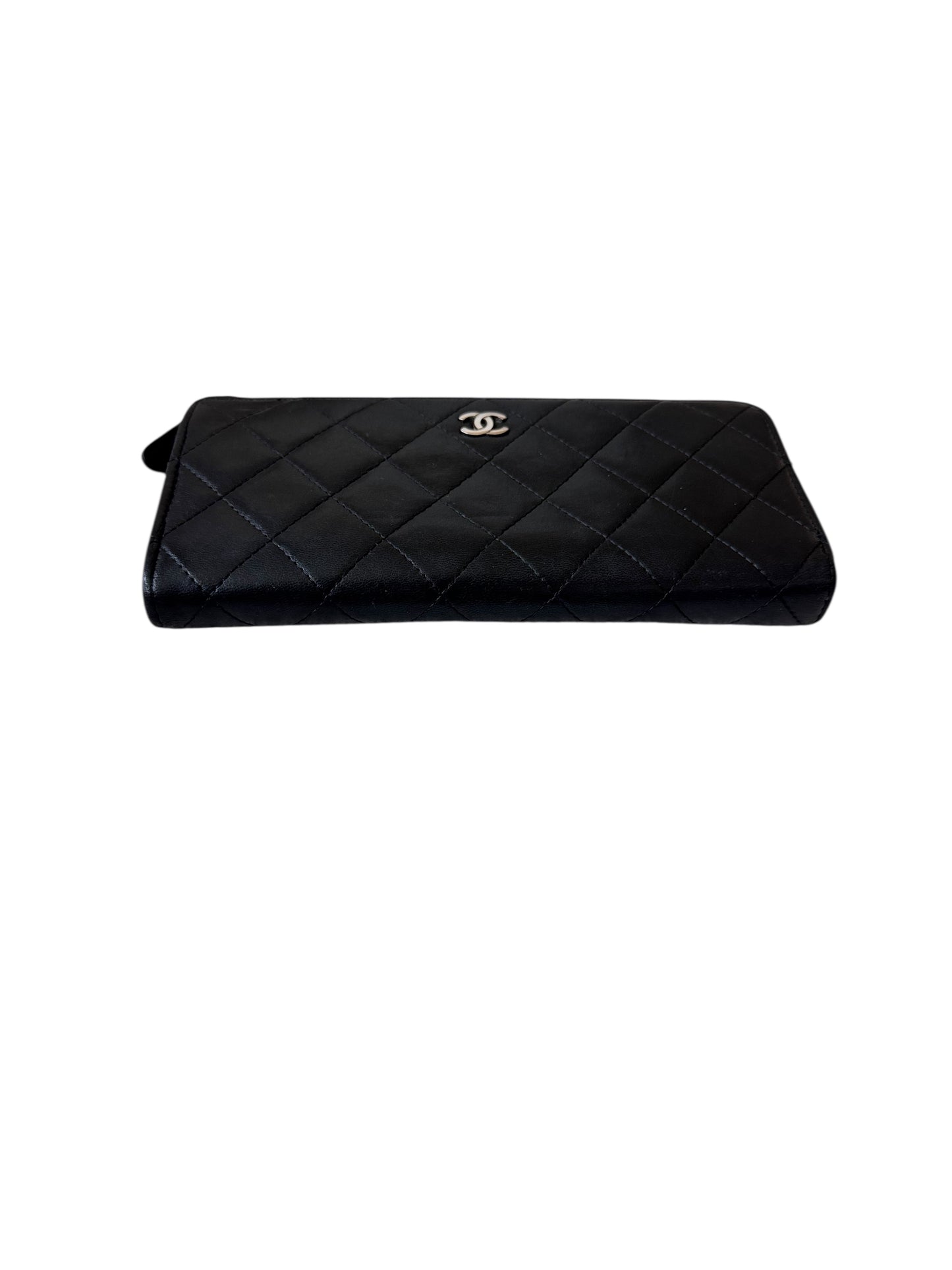 Chanel Lambskin Leather Quilted Zip Wallet (Black) 2013-2014
