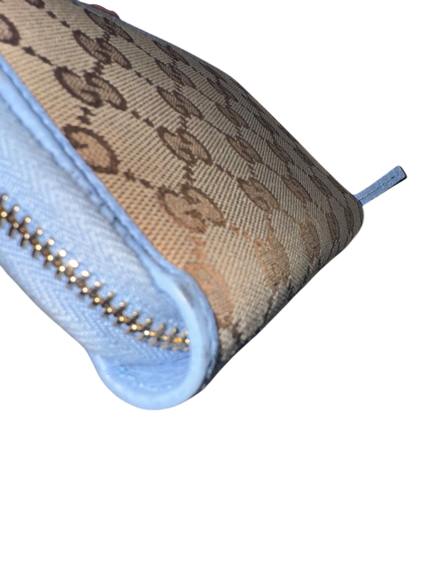 Gucci Monogram Dollar Calfskin Zip Around Compact Wallet in Beige Ebony Mineral Blue