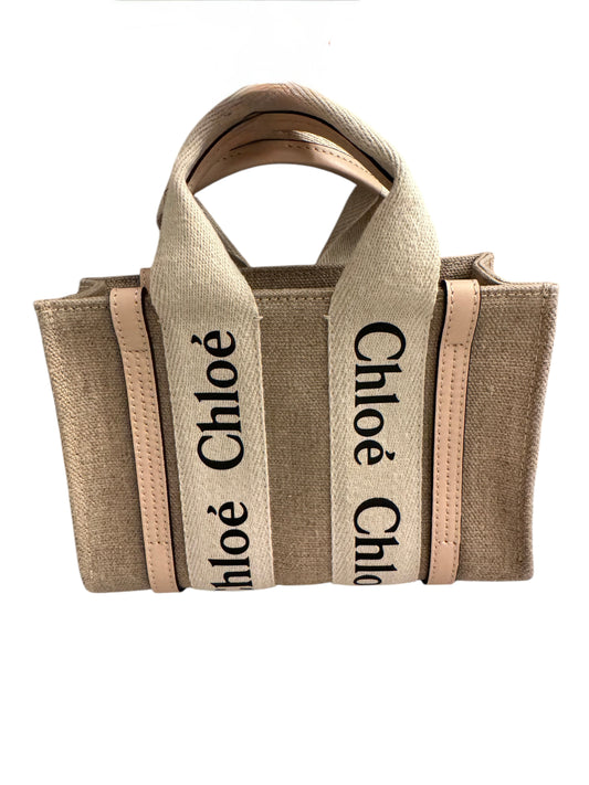 Chloe Linen & Leather Mini Woody Tote Bag