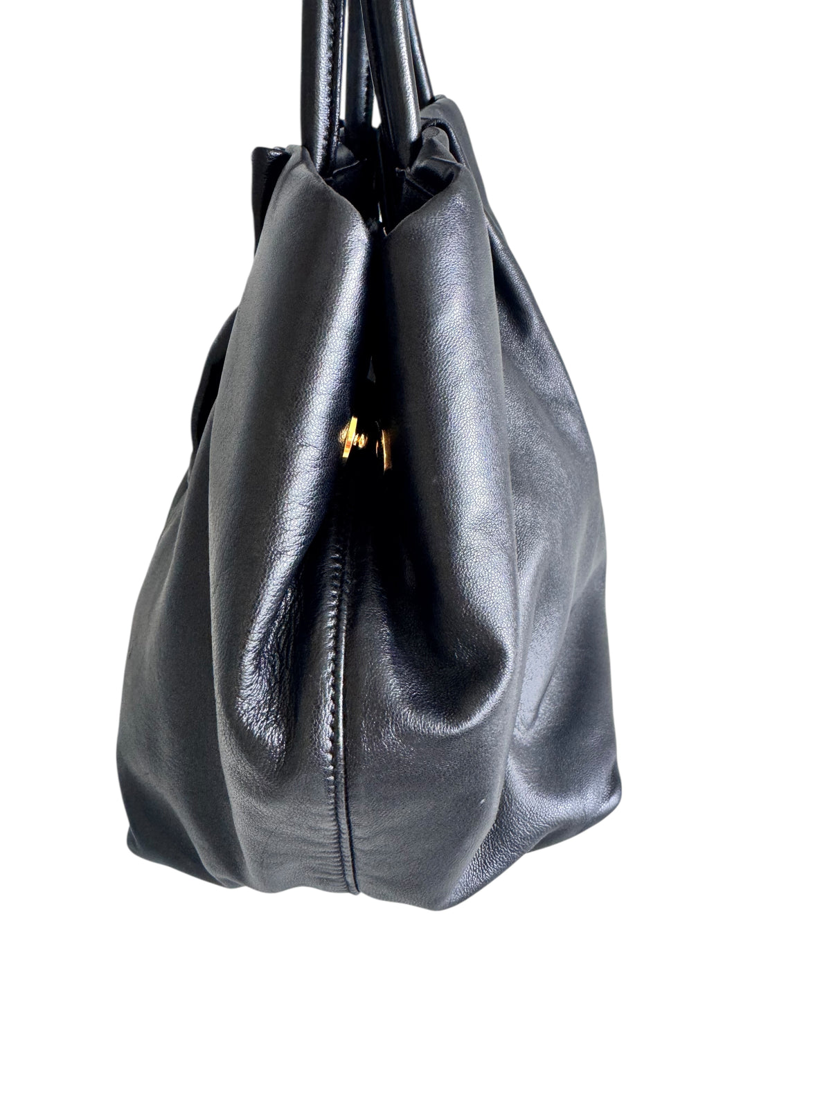 Prada Nappa Leather Ribbon Top Handle Bag (Black)