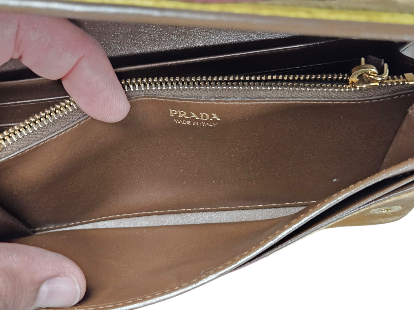 Prada Cahier Printed Velvet Flap Wallet On Chain