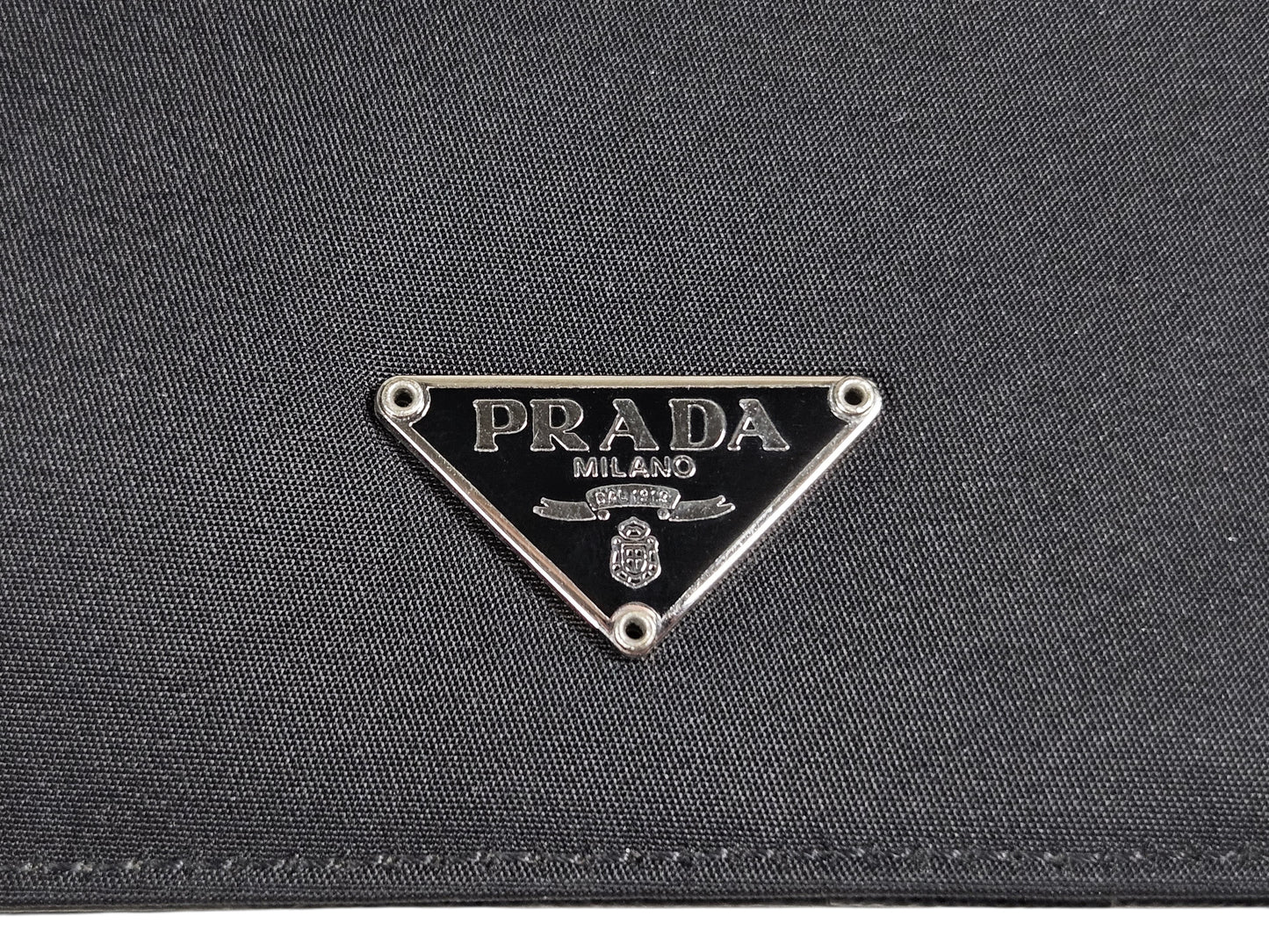 Prada Triangle Nylon/Saffiano Leather Wallet (Black) 0002