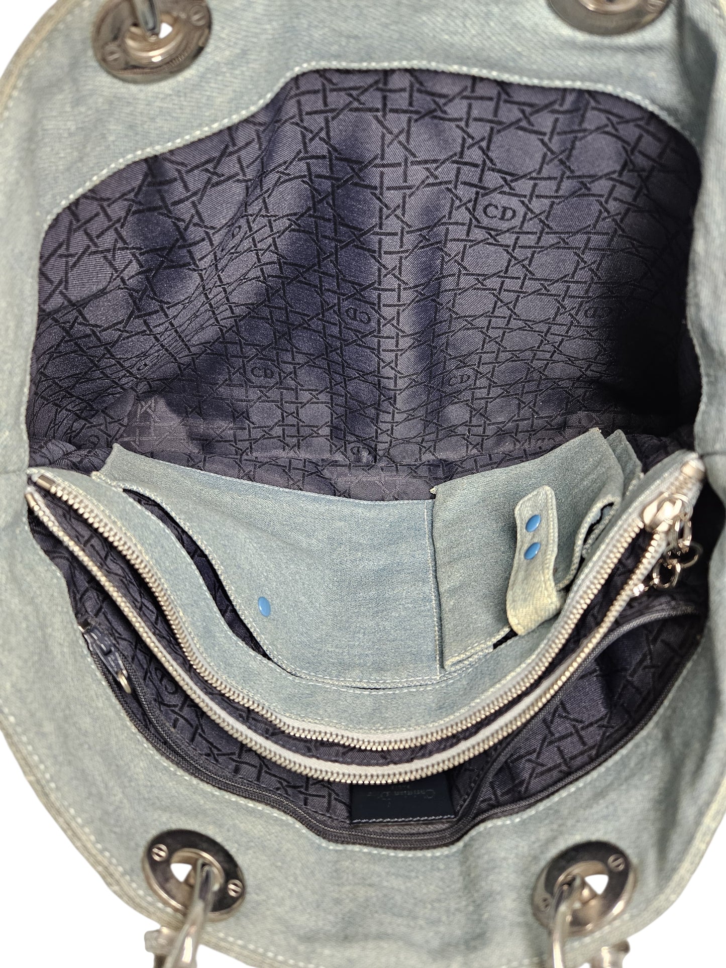 Christian Dior Denim Cannage Lady Dior Large Tote 2 way