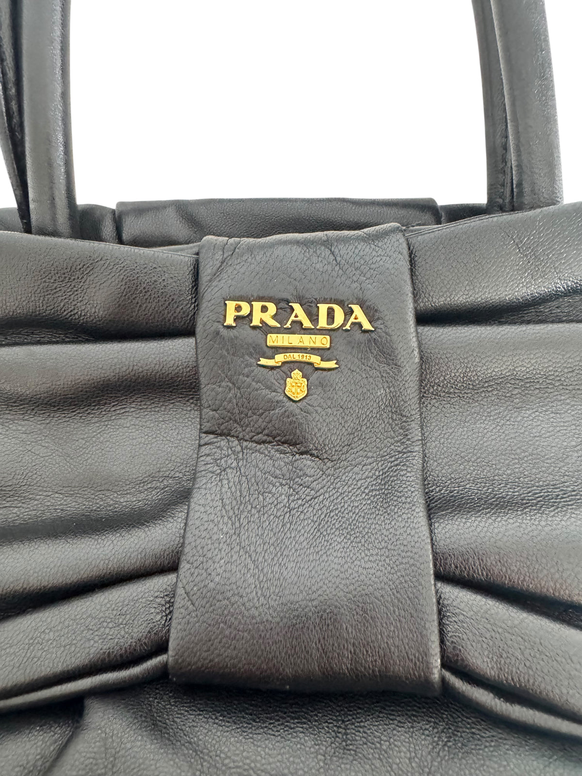 Prada Nappa Leather Ribbon Top Handle Bag (Black)