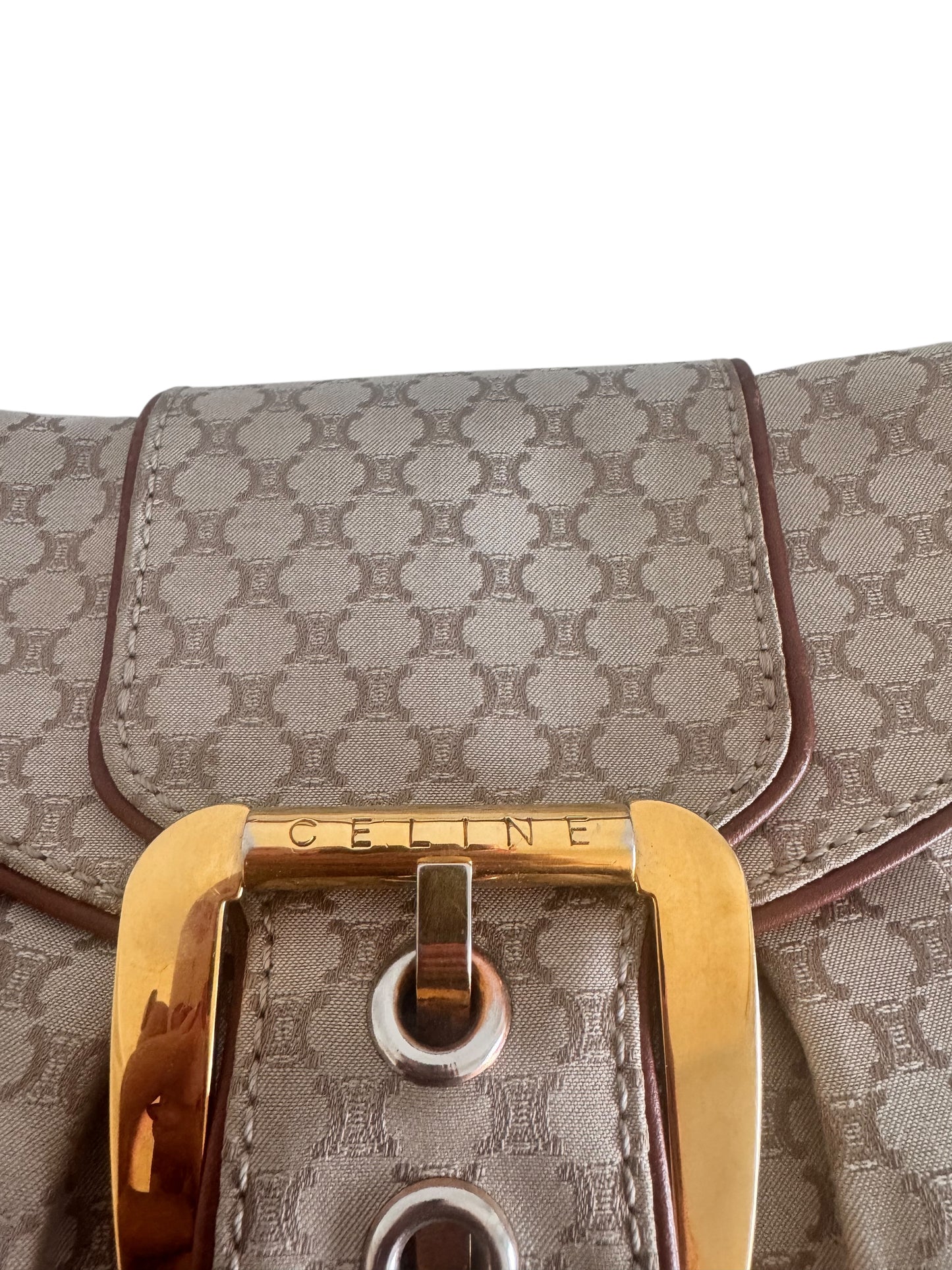 Celine Canvas Macadam Leather-Trimmed Shoulder Bag