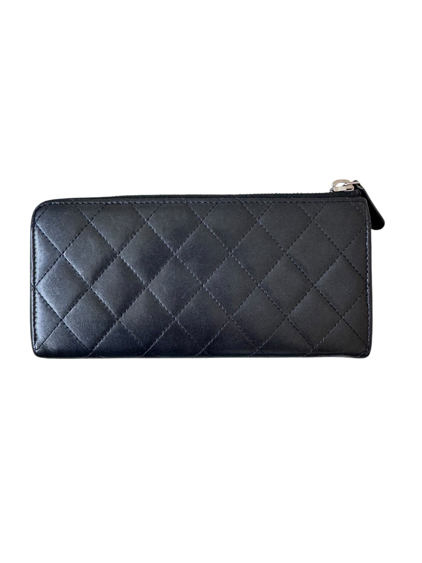 Chanel Lambskin Leather Quilted Zip Wallet (Black) 2013-2014
