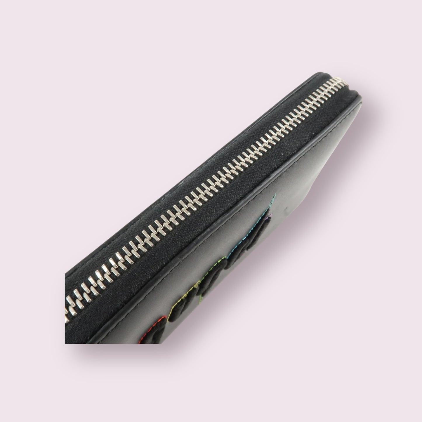 Gucci Leather Embroidered Rainbow Zip Around Wallet (Black)