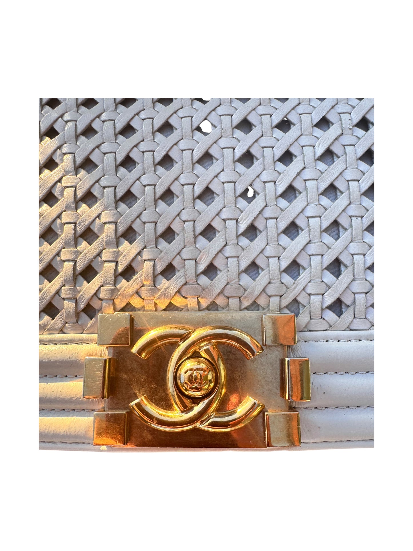 Chanel Sheepskin Braided New Medium Boy Reverso Flap White *REPAINTED*