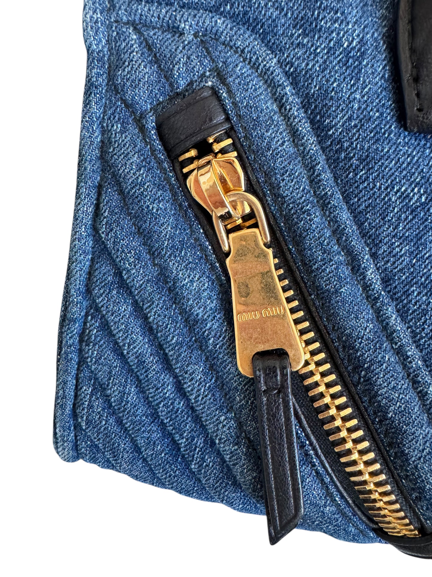 Miu Miu Denim Leather Biker Tote 2way