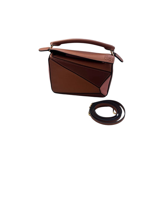 Loewe Calfskin Mini Puzzle Bag (Brown/Tan/Pink)