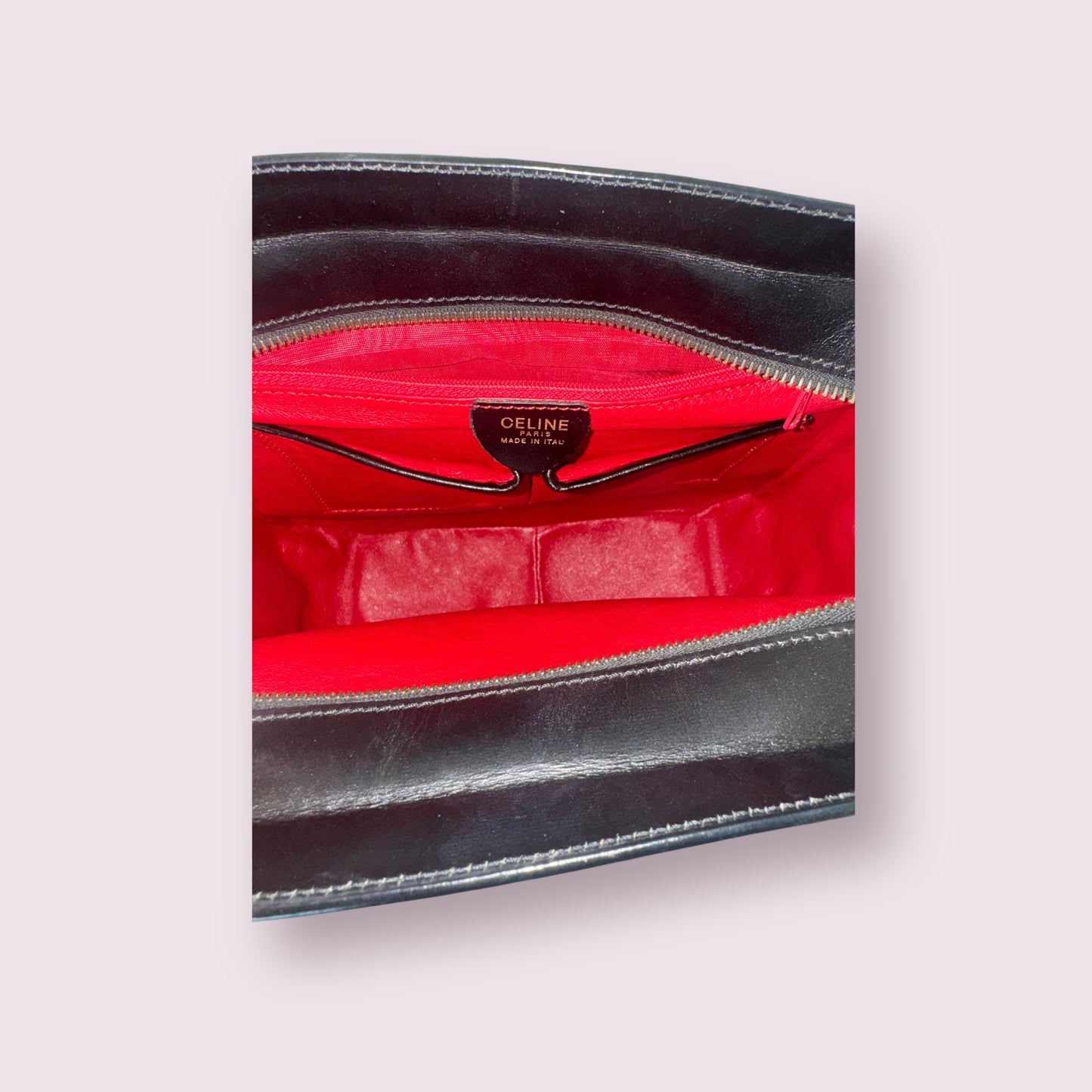 CELINE Triomphe Logo Vintage Leather Tote Bag (Black)