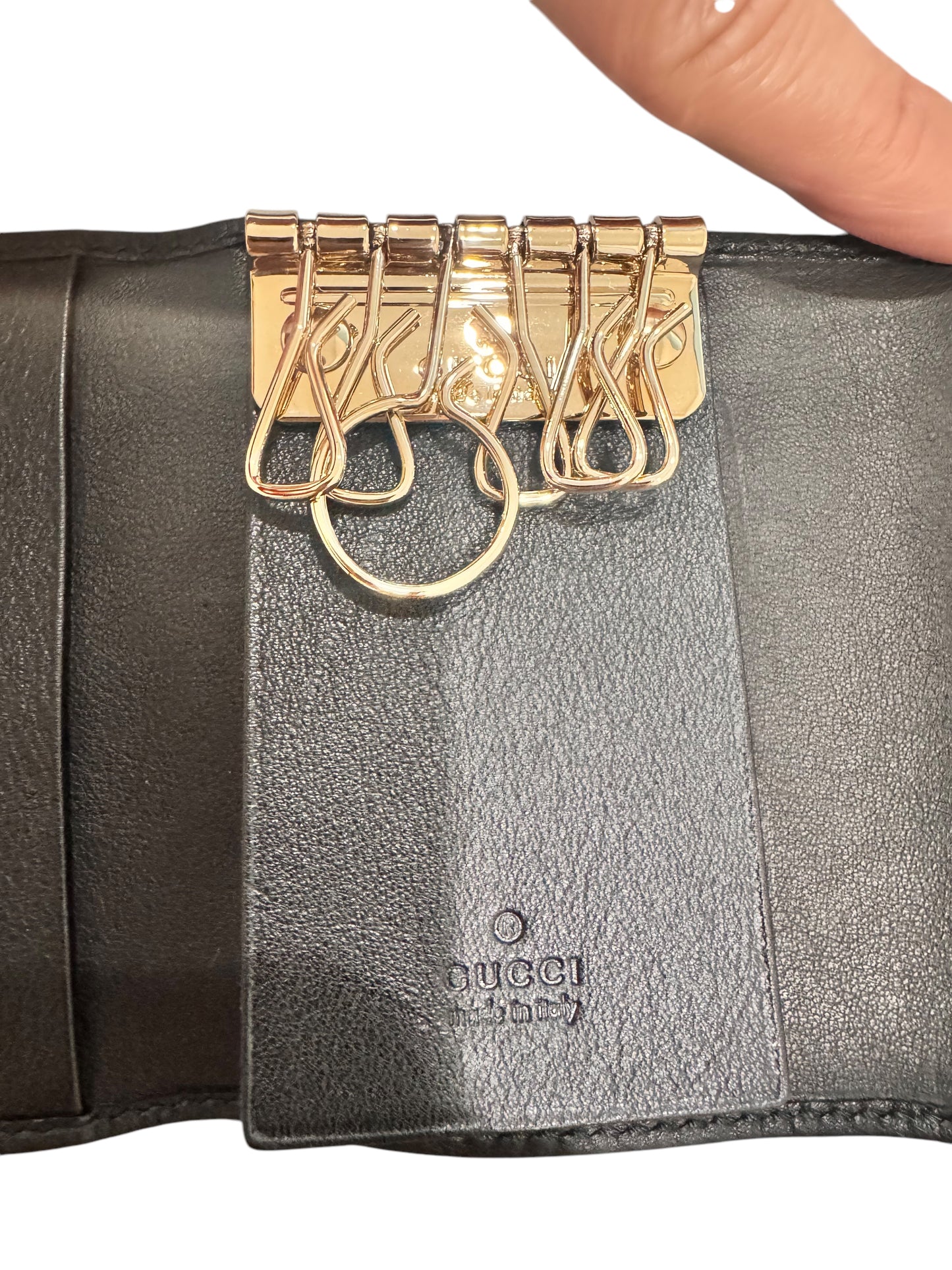 Gucci Heart Canvas 6-Ring Key Holder (Black)