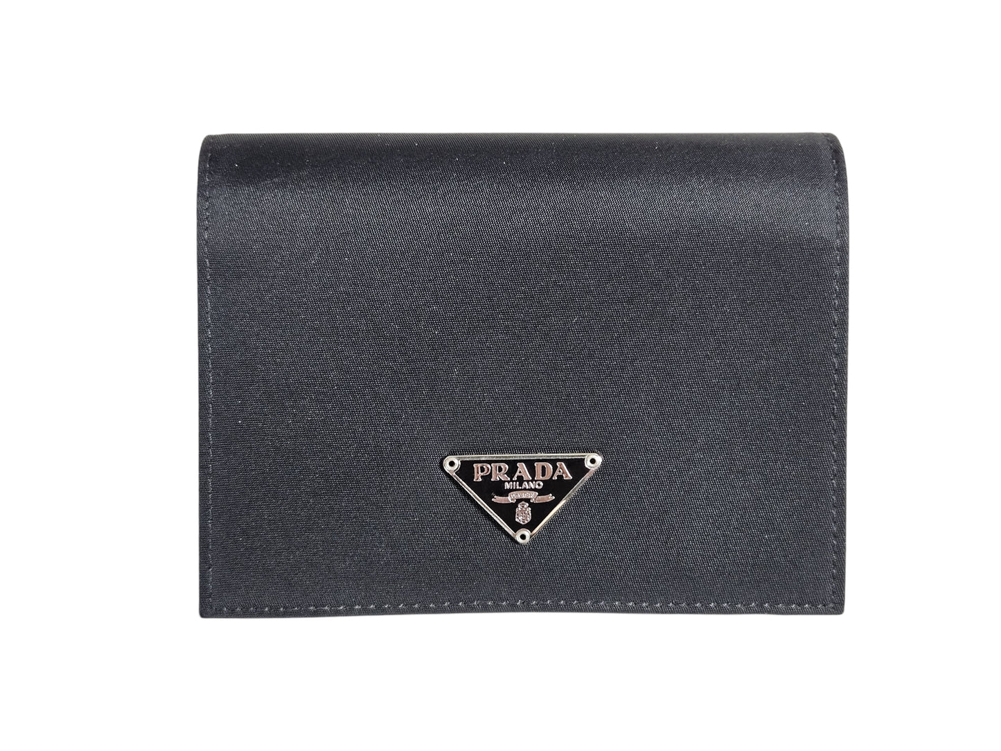 Prada Triangle Nylon/Saffiano Leather Wallet (Black) 0002