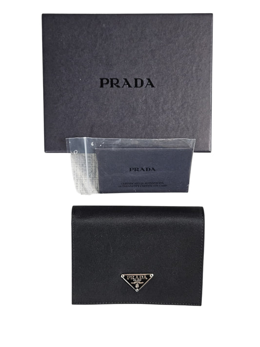 Prada Triangle Nylon/Saffiano Leather Wallet (Black) 0002