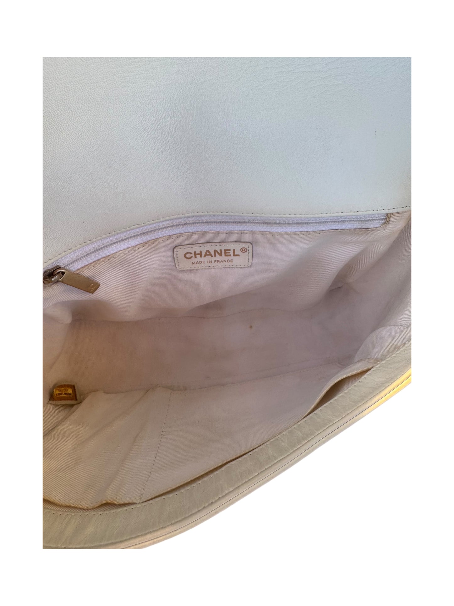 Chanel Sheepskin Braided New Medium Boy Reverso Flap White *REPAINTED*