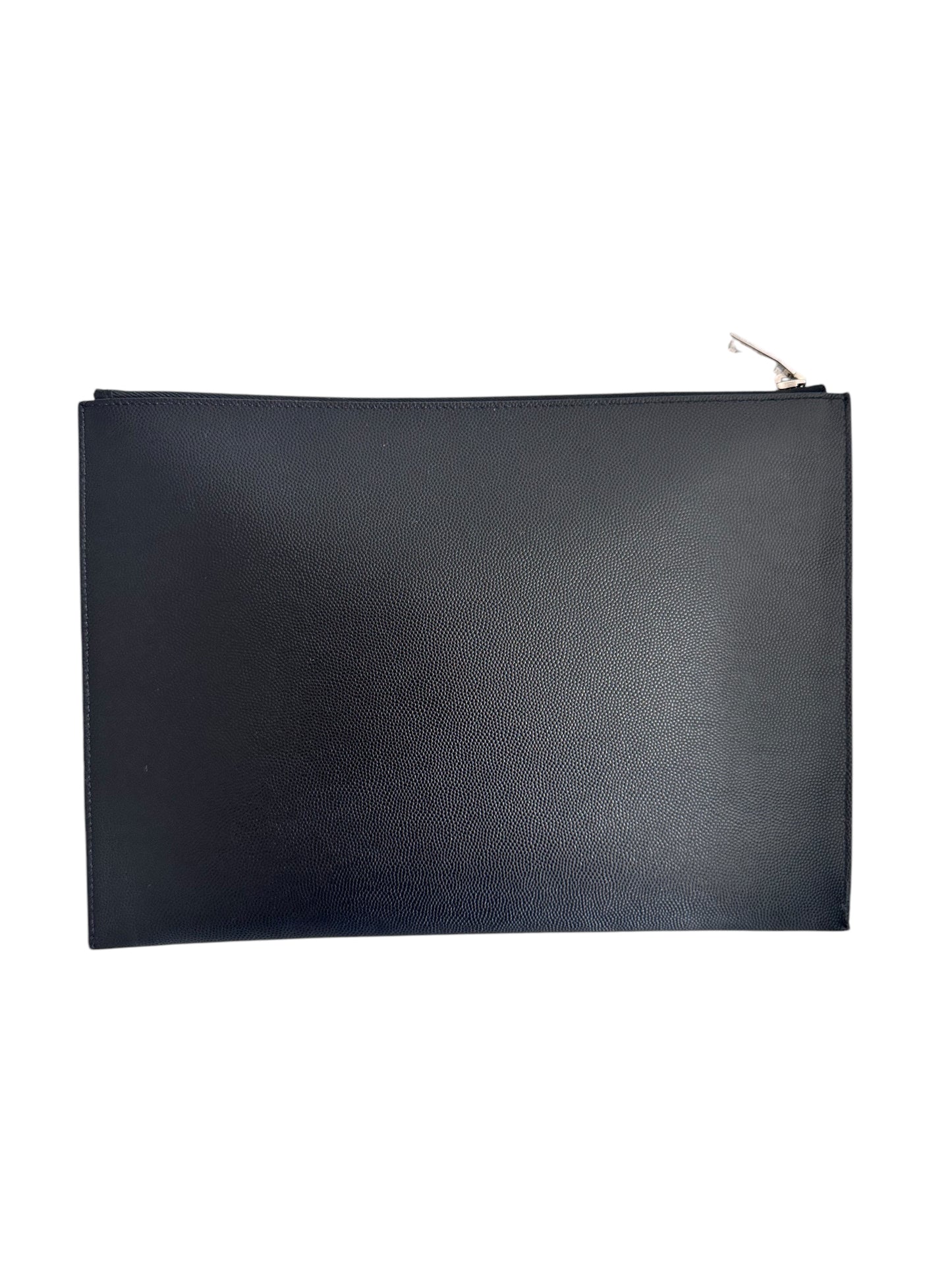 Saint Laurent Grained Leather Zip Clutch with Dustbag Black